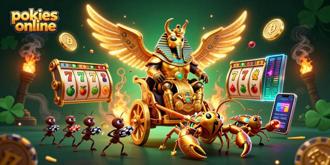 Experience pokies online with dynamic slots and visually striking characters in an engaging 3D illustration.
