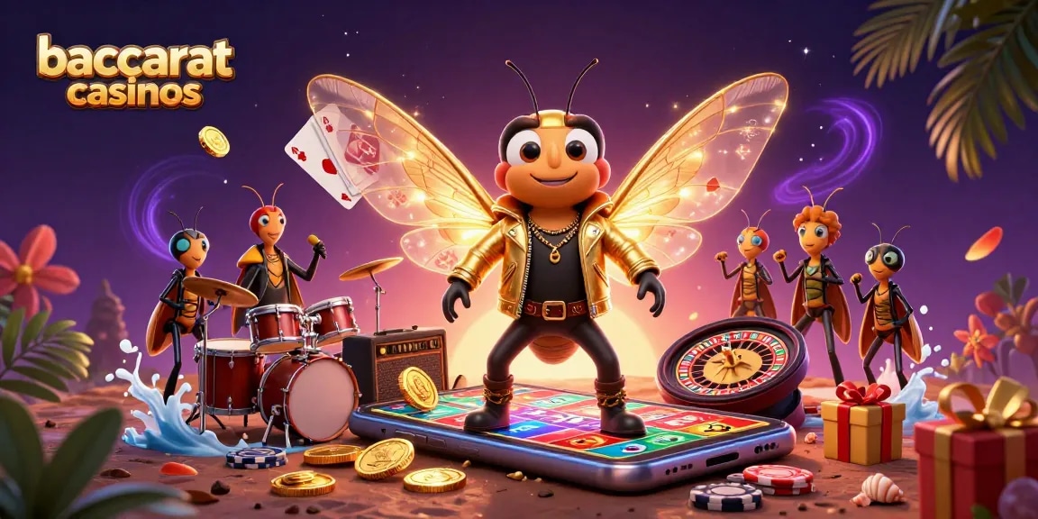 Experience vibrant baccarat casinos with a cicada rock star and lively elements.
