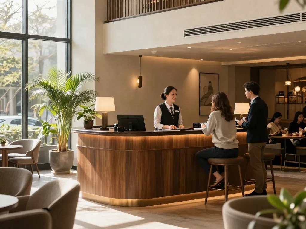 Hotel lobby at ROKOK88 featuring warm atmosphere and friendly service.