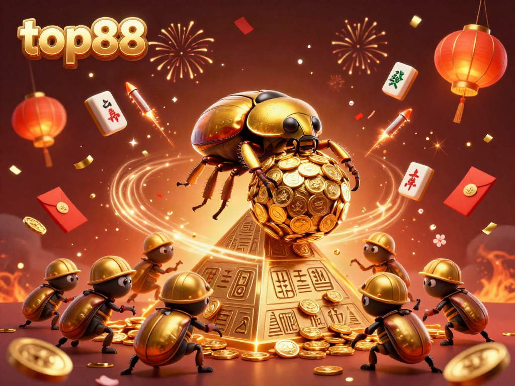 Engage in thrilling gameplay at top88 with golden beetles and vibrant casino elements.