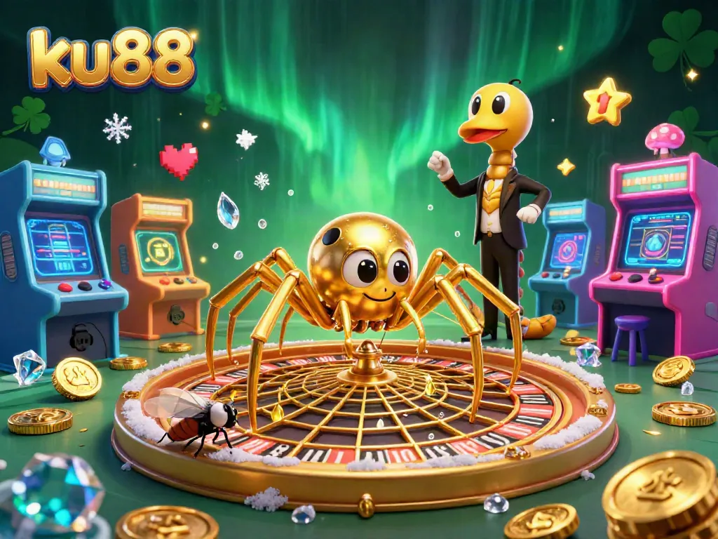Experience thrilling bets at ku88 casino with a lively golden spider roulette scene.