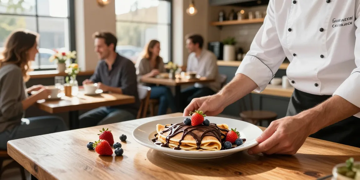 Delicious rokok88 alternatif crepes plated with dark chocolate in a cozy café.