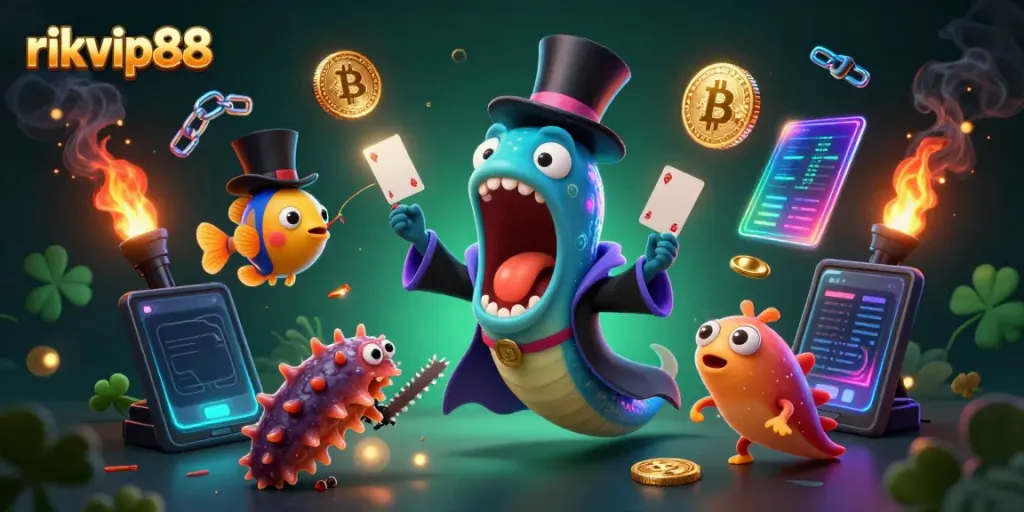 Participate in exciting poker action at rikvip88 with vibrant animated casino characters.