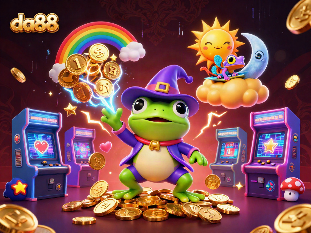 Spin winning battles at da88 casino with colorful characters in a lively, engaging environment.
