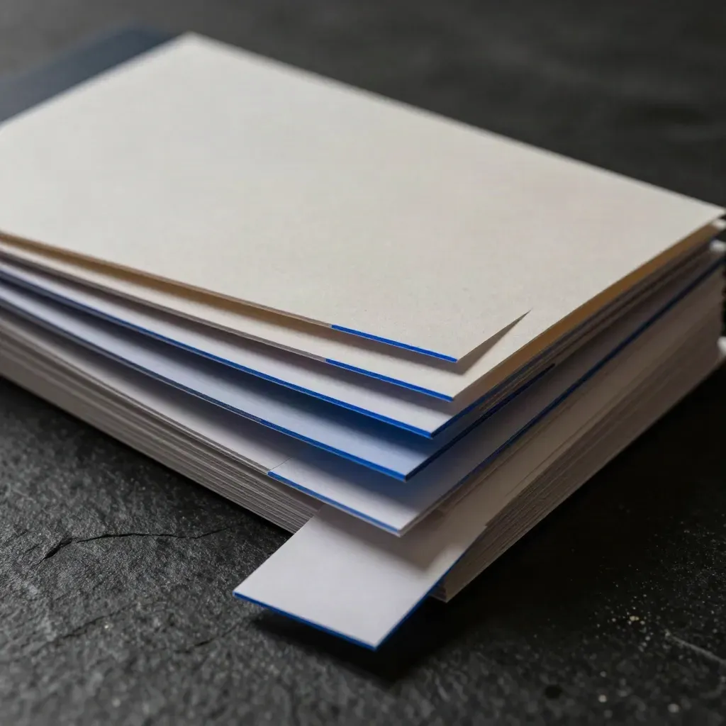 Dark KPI tree template kit with layered blank cards and a black folder, lit with cool blue rim light.