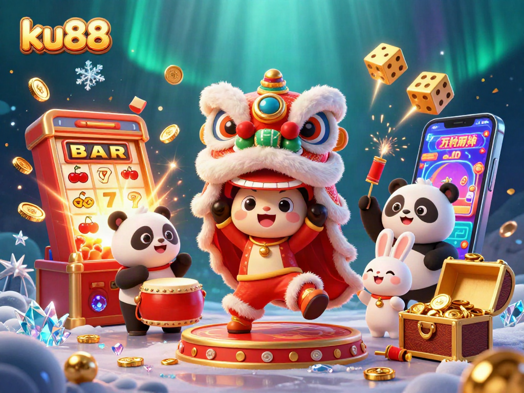 Spin the reels and win big with ku88 featuring vibrant casino action and celebratory elements.
