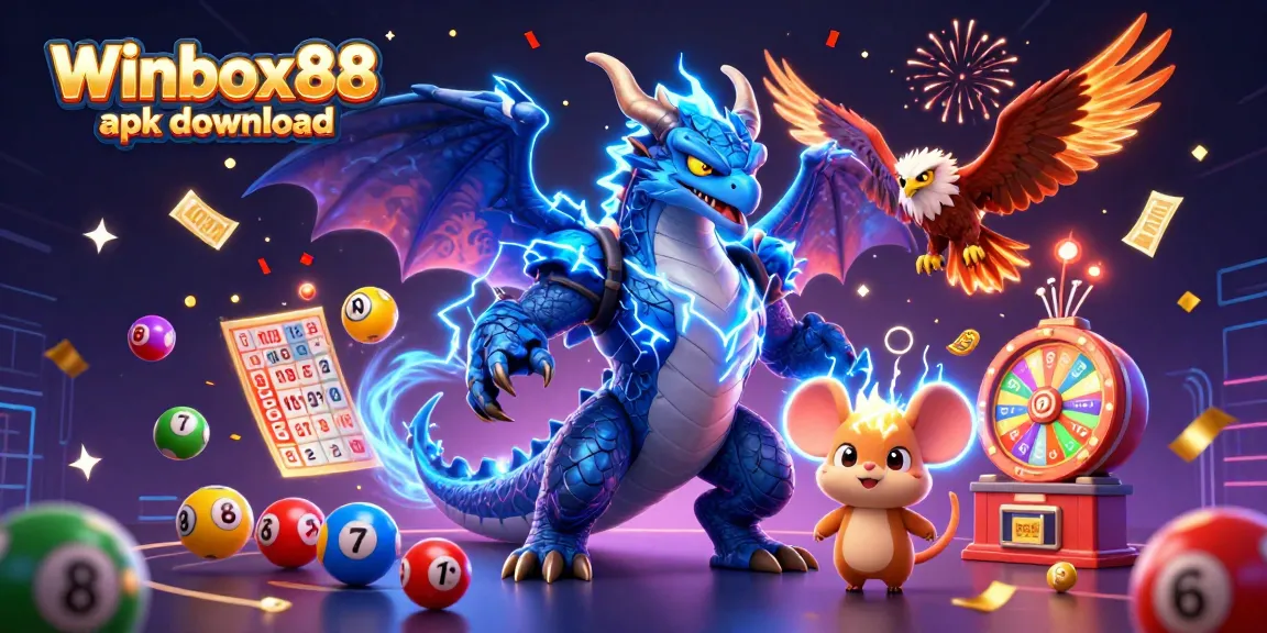 Experience Winbox88 apk download with a vibrant 3D scene of lucky characters and dynamic casino elements.
